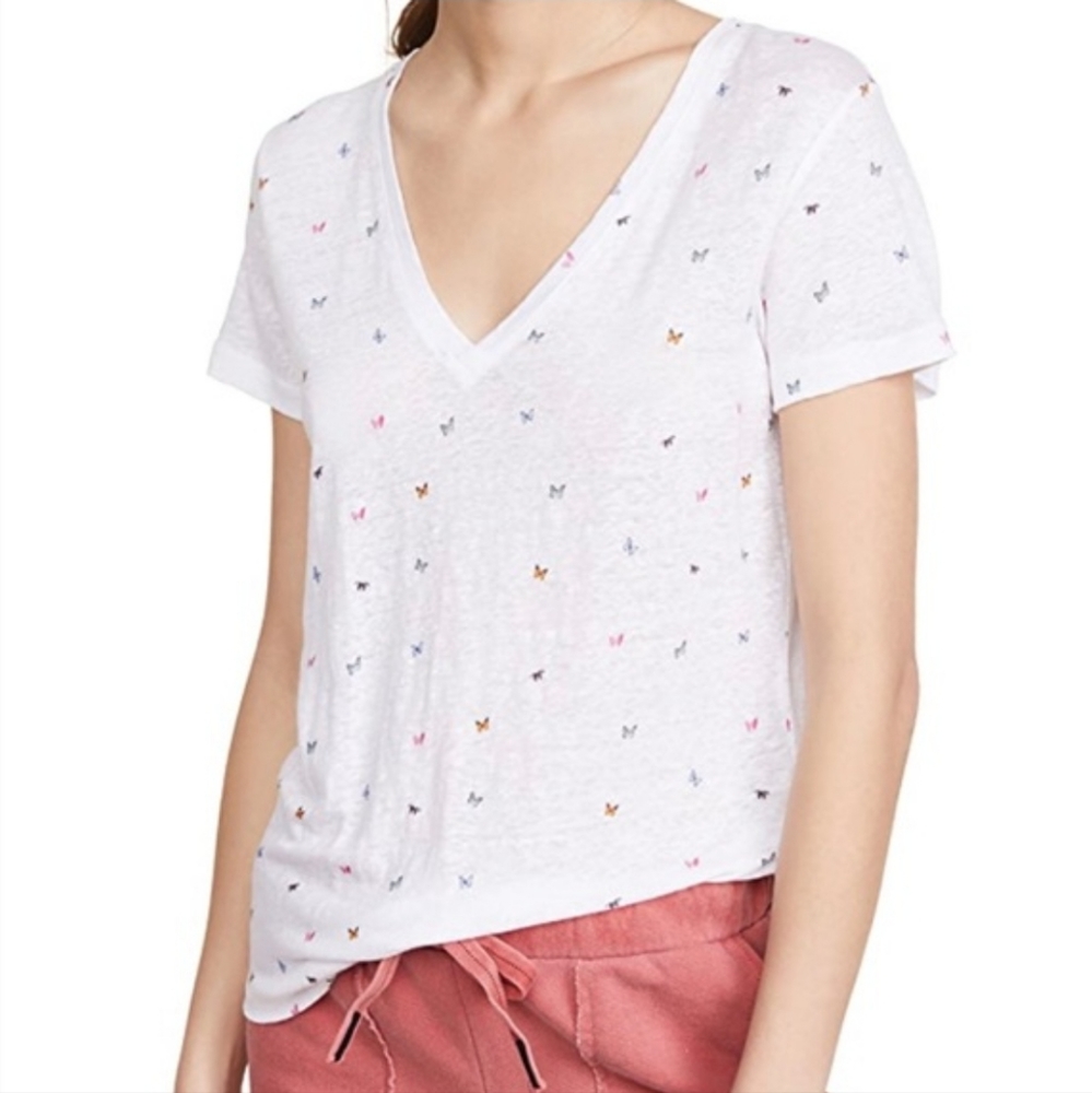 Rails Cara Linen V-neck Butterfly Tee Size S EUC Spring